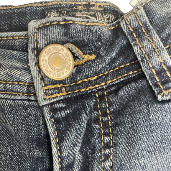(Size M) Silver Super Stretch Denim Jeans Akio Mid Flare - Picture 3 of 7